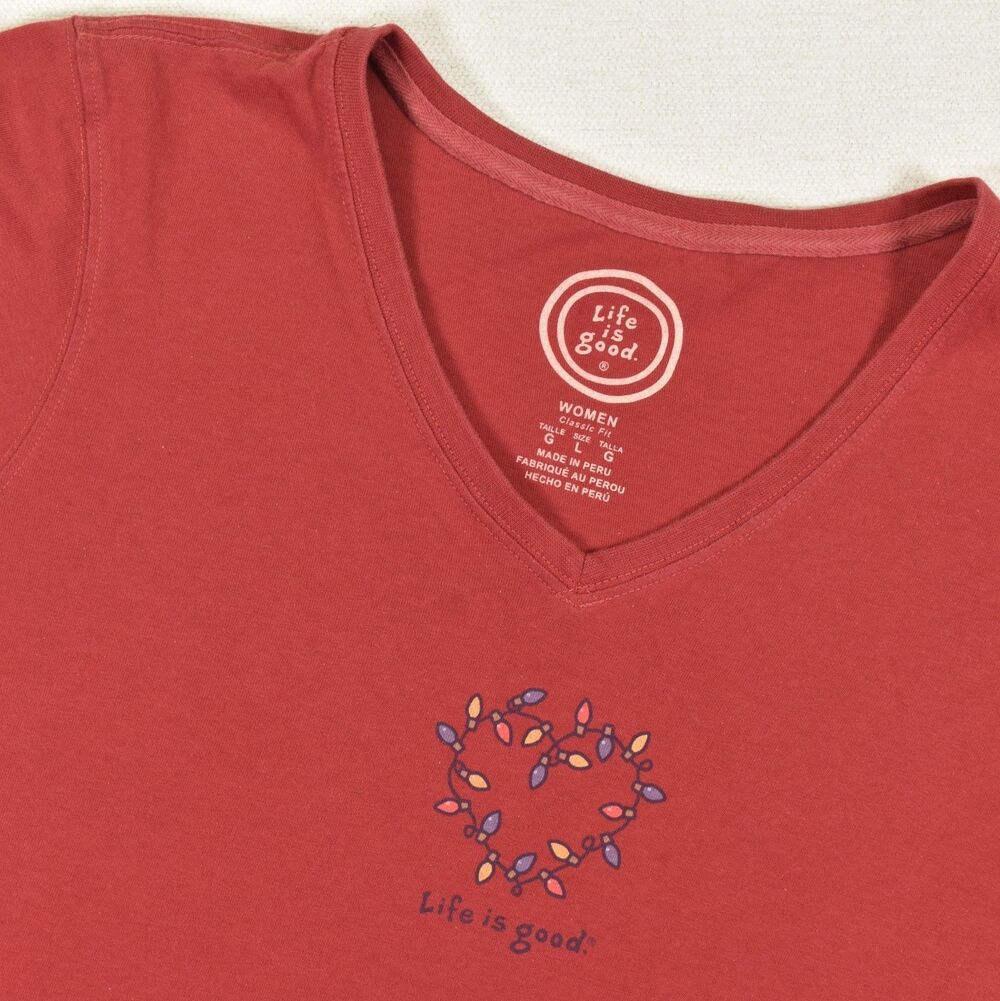 Life is Good Womens Large Long Sleeve T Shirt Christmas Heart